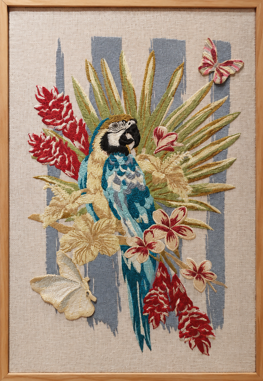 Colorful Parrot in Foliage Art Piece