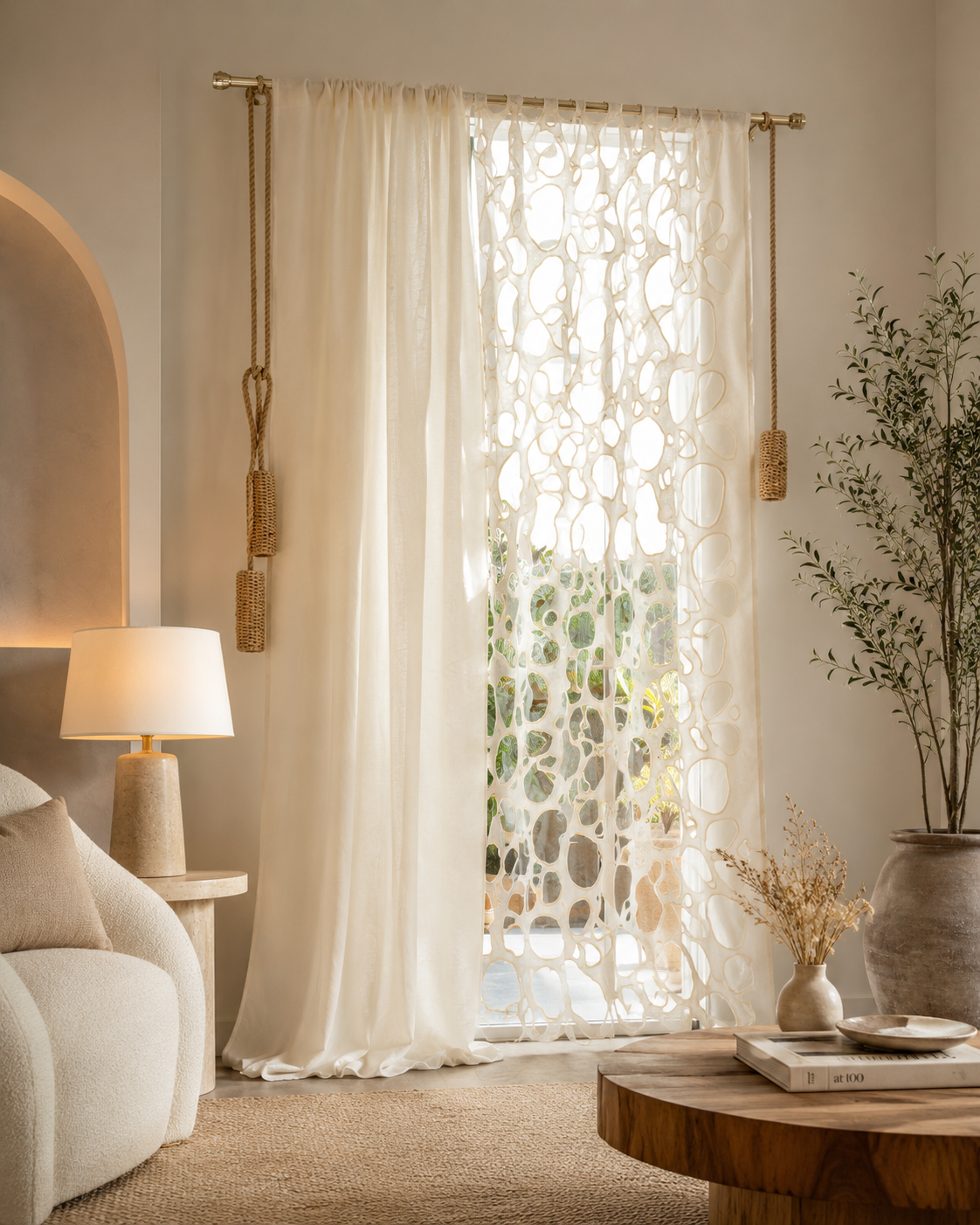 Greek White Geometric Curtain