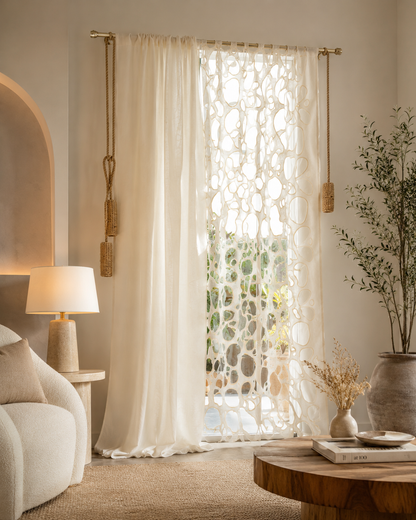 Greek White Geometric Curtain