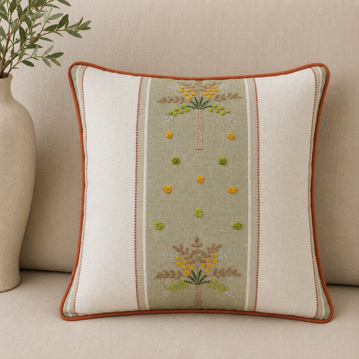 Sage Palm Stripe Cushion