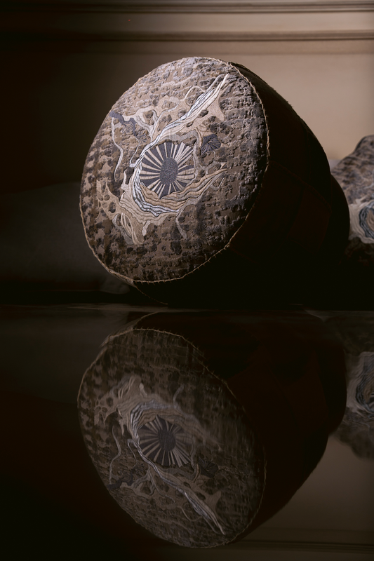 Threaded Bloom Patchwork Pouf